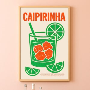 クラシック カイピリーニャ プリント - リソグラフ エディション |ヴィンテージバーの装飾、ブラジルのカクテルアート、ユニークなカシャーサ愛好家へのギフトレトロデジタルダウンロード