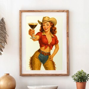 Plakat Cowgirl Espresso Martini Vintage Pin Up Wall Art Western Bar Cart Decor Retro Kitchen Print Last Rodeo Bachelorette Gift