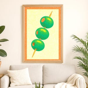 Minimalist Olive Art Print for Bar Cart Retro Pop Art Poster for Colorful Kitchen Decor Dirty Martini Cocktail Lover Gift