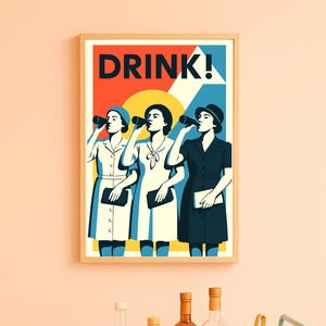 Drink Poster Vintage Propaganda Art Retro Bar Cart Decor Feminist Wall Art Mid Century Modern Kitchen Poster