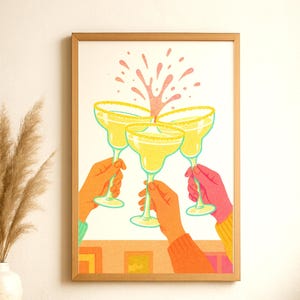 Margarita Cheers Print Colorful Kitchen Wall Decor Retro Bar Cart Art Poster Last Rodeo Bachelorette Party Friendship Gift