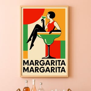 Margarita Poster Art Deco Print Retro Bar Cart Art Modernist Colorful Kitchen Wall Decor Vintage Style Bachelorette Gift