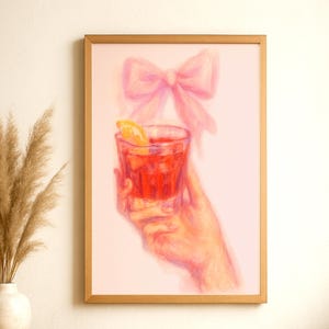 Kokietka Koktajl Sztuka Wydruku Dziewczęcy Bar Wózek Dekoracja Różowa Sztuka Ścienna Negroni Plakat Romantyczny Malarstwo Pastelowe Kobiecy Wystrój Pokoju