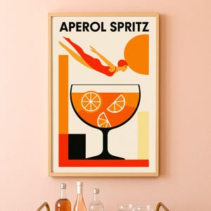 Plakat Aperol Spritz Reklama Vintage Drukuj Retro Bar Cart Art Deco Sztuka ścienna do kuchni Kolorowy modernistyczny plakat koktajlowy Prezent dla smakoszy Cyfrowy