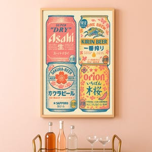 Japoński plakat z piwem Vintage Beer Can Art Retro Kitchen Wall Decor Asahi Kirin Sapporo Orion Print Man Cave Bar Cart Gift Digital Download