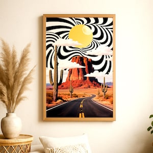 Psychedelic Desert Print: Surreal Road Trip Optical Illusion Art (Digital Download)