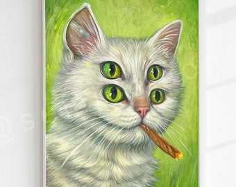 Trippy Stoner Cat Poster: Psychedelic Surreal Wall Art (Digital Download)