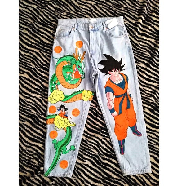 Anime Handmade Custom jeans Manga Handpainted denim custom anime clothing custom baggy jeans sneakerhead fashion jeans made to order pants