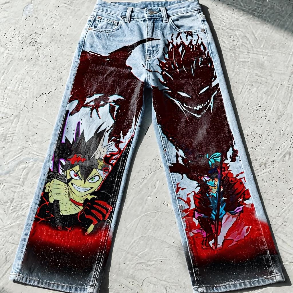 Hand-painted Anime Jeans, Custom Demon Art, Manga Streetwear - Etsy