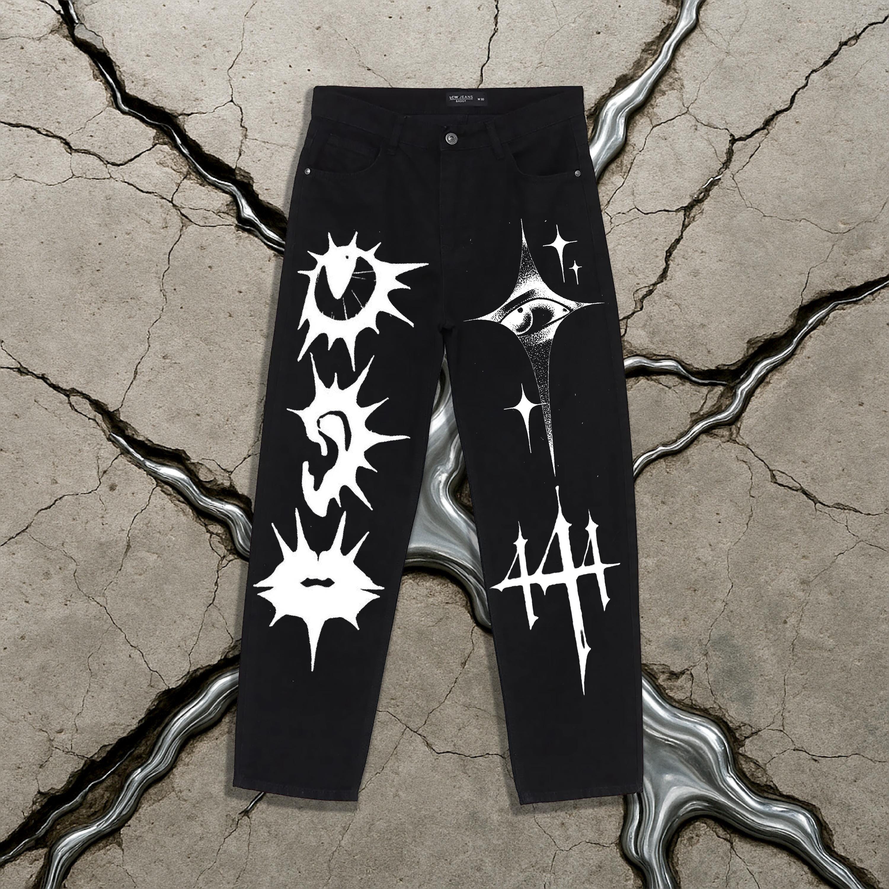 Custom Hand Painted Y2K Grunge Jeans 90s Black Baggy Horror