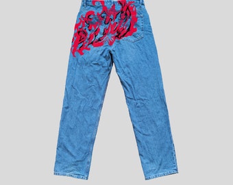 Anime Jeans Handmade Custom Jeans Manga Handpainted Denim Anime Jeans Handmade Custom Jeans Manga Handpainted Denim
