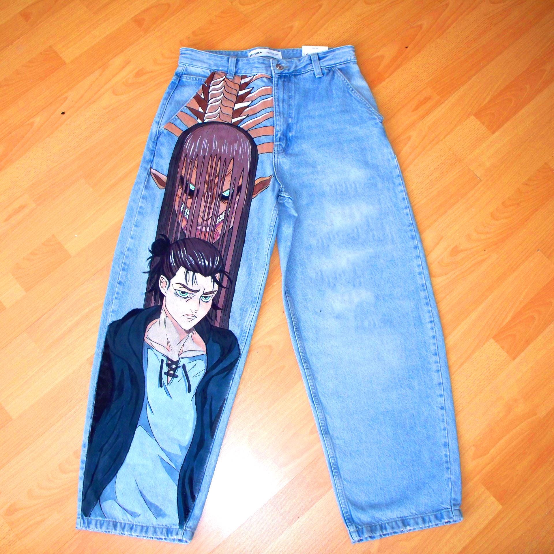 Hand Painted Anime Titan Jeans, Custom Manga Denim - Etsy
