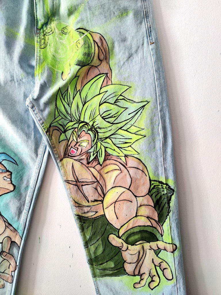 Anime Handmade Custom Jeans Manga Handpainted Denim Custom Anime Handmade Custom Jeans Manga Handpainted Denim Custom