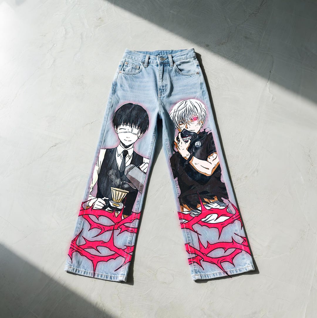 Hand Painted Anime Jeans, Custom Manga Denim, Ghoul Art Pants - Etsy