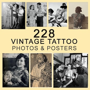 Impresión de fotografía de tatuajes antiguos, arte de pared de salón de tatuajes retro, póster de estudio de tatuajes tradicional, decoración de pared de tatuajes, regalo de artista de tatuajes clásicos