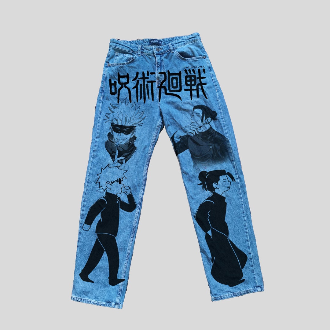 Custom Anime Jeans Handmade Custom Jeans Manga Handpainted Custom Anime Jeans Handmade Custom Jeans Manga Handpainted