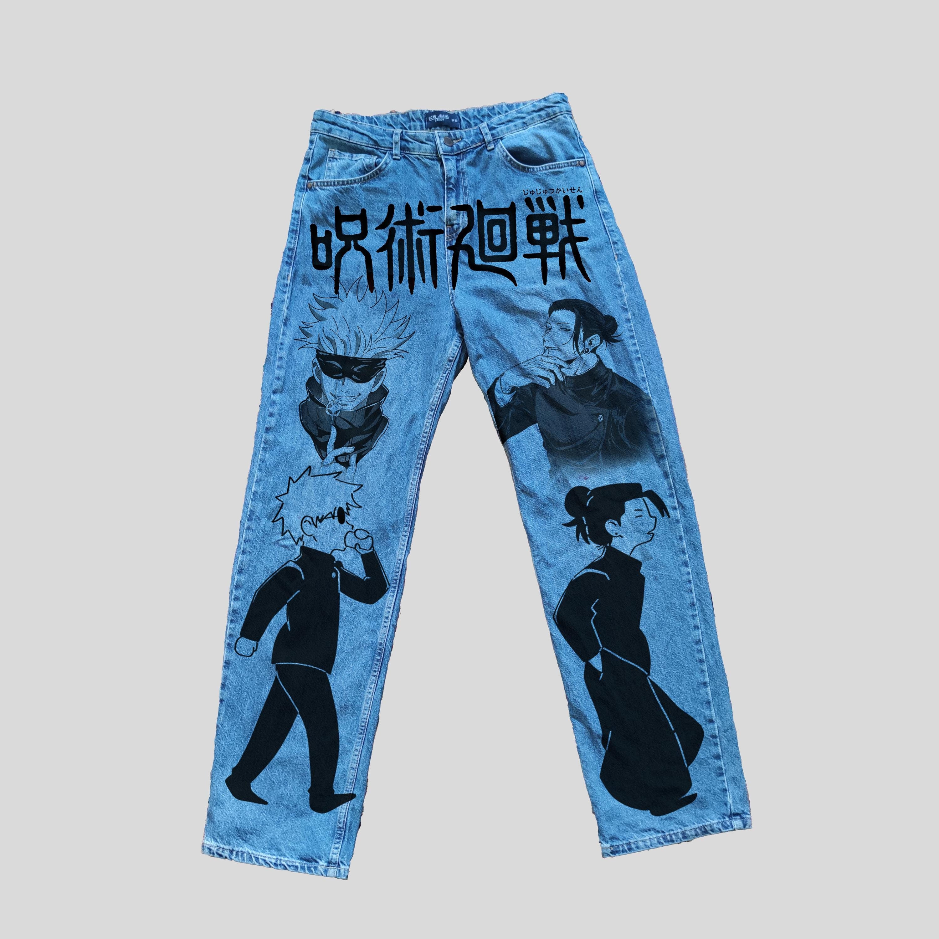 Custom Anime Jeans Handmade Custom Jeans Manga Handpainted Custom Anime Jeans Handmade Custom Jeans Manga Handpainted
