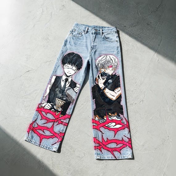 Hand Painted Anime Jeans, Custom Manga Denim, Ghoul Art Pants - Etsy