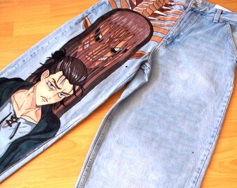 Hand Painted Anime Titan Jeans, Custom Manga Denim - Etsy