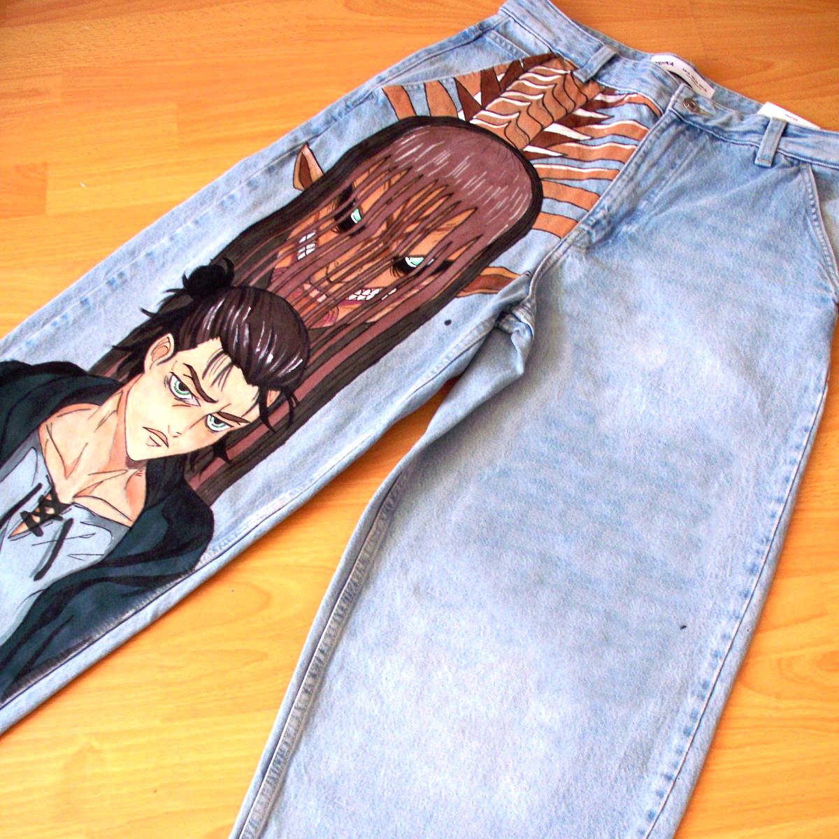 Hand Painted Anime Titan Jeans, Custom Manga Denim - Etsy