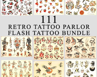 Vintage flash tattoo print retro tattoo parlor wall art traditional tattoo studio design minimalist flash tattoo wall decor classic tattoo