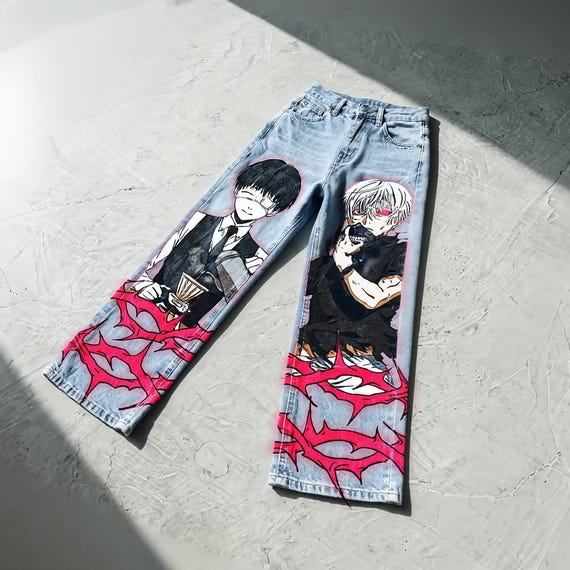 Hand Painted Anime Jeans, Custom Manga Denim, Ghoul Art Pants - Etsy