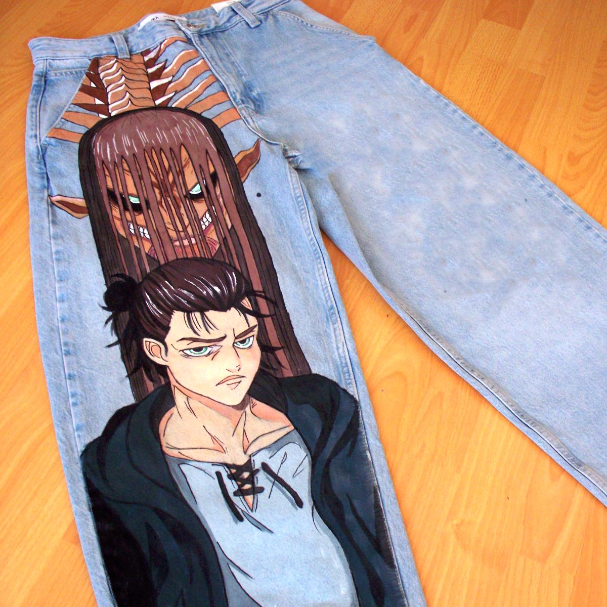 Hand Painted Anime Titan Jeans, Custom Manga Denim - Etsy