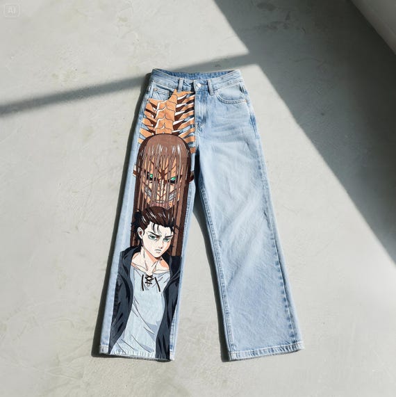 Hand Painted Anime Titan Jeans, Custom Manga Denim - Etsy