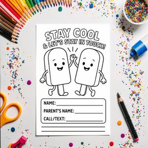 Druckbare Färbung Bleib in Kontakt Karte für Kinder Stay Cool Popsicle Theme | Letzter Schultag Geschenk Digitaler Download PNG