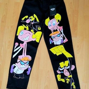 Pantalones vaqueros de dibujos animados personalizados hechos a mano Pantalones vaqueros personalizados manga Pantalones pintados a mano Ropa de anime personalizada Jeans holgados personalizados Idea de regalo de dibujos animados para