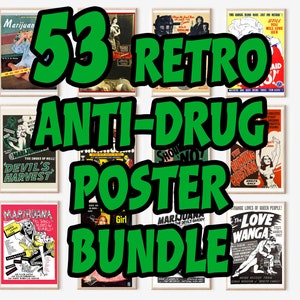 Retro Anti-Drogen-Marihuana-Poster-Bundle Vintage Cannabis-Wand-Kunst-Unkraut-Plakat Druck Cannabis-Apotheke Kiffer Geschenkidee Digitaler Download
