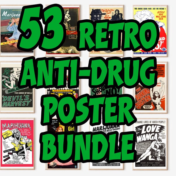 Retro Anti-drug Marihuana Poster bundel Vintage cannabis Wall Art wietposter Print Cannabis Apotheek stoner Cadeau idee Digitale Download