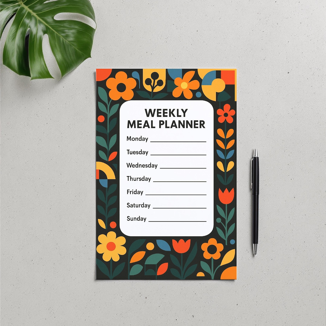 Retro Floral Weekly Meal Planner Printable Groovy 70s Style Kitchen ...