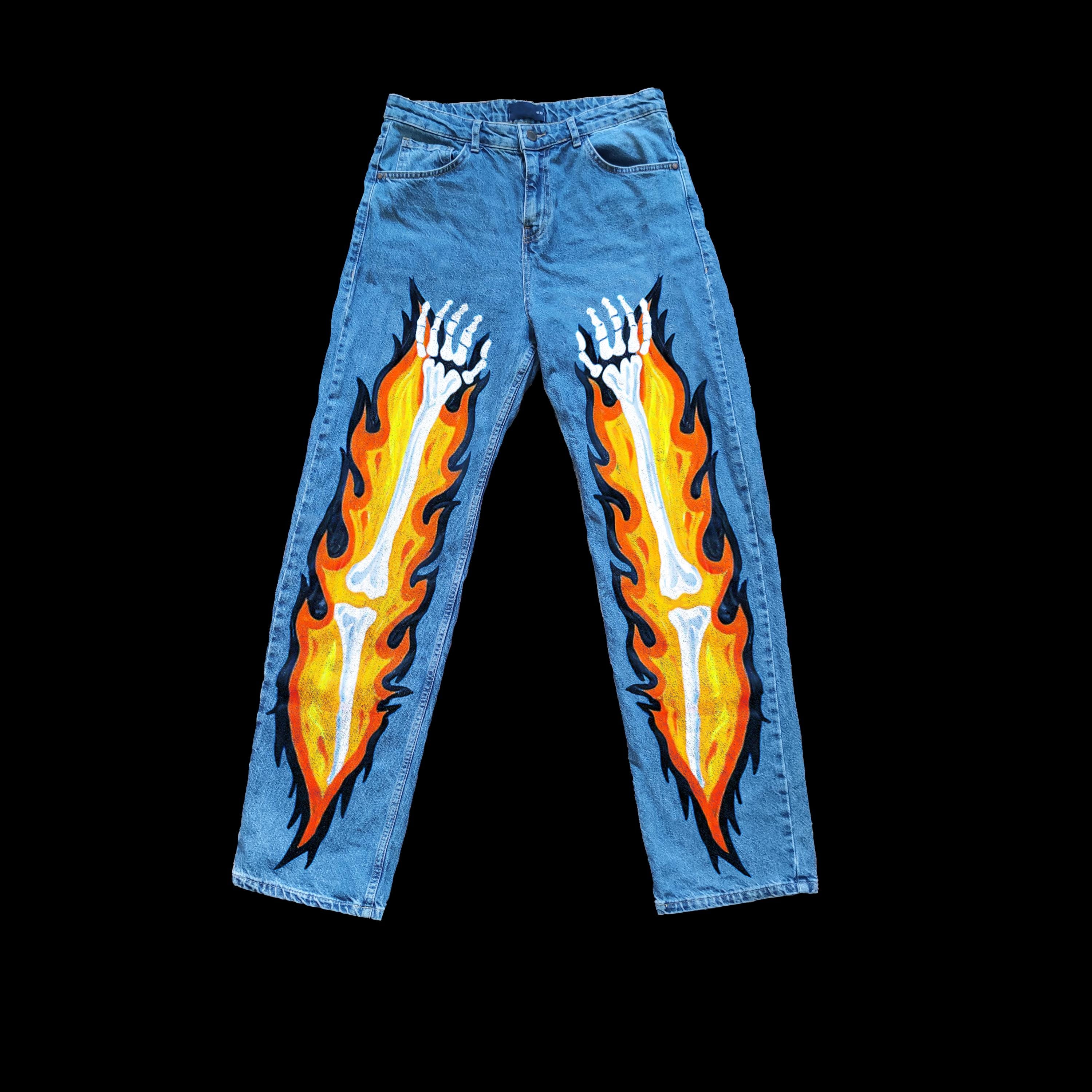 paint remake] scull fire pattern denim 【公式通販】