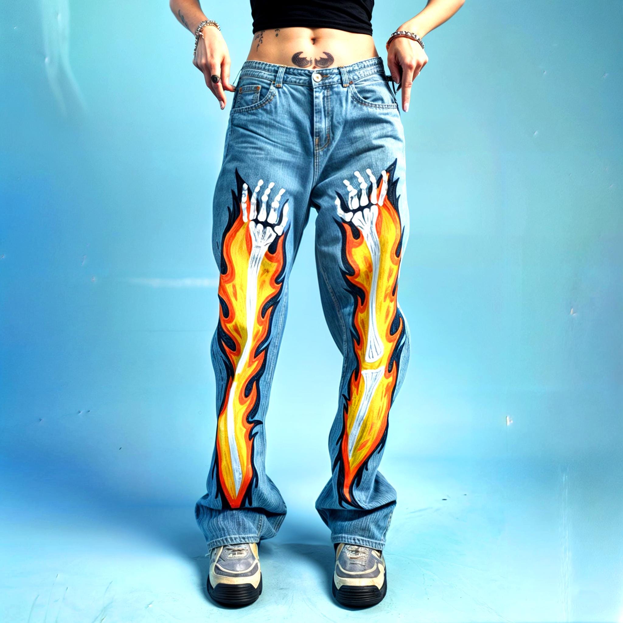 paint remake] scull fire pattern denim 【公式通販】
