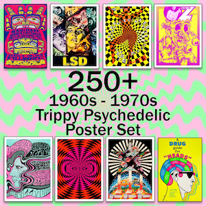 Psychedelisches Poster Set Groovy 70s Retro Wall Art Bundle Bunte Pilze Hippie Print Trippy Wohnheim Dekor Ästhetische Vintage Zimmerdekoration