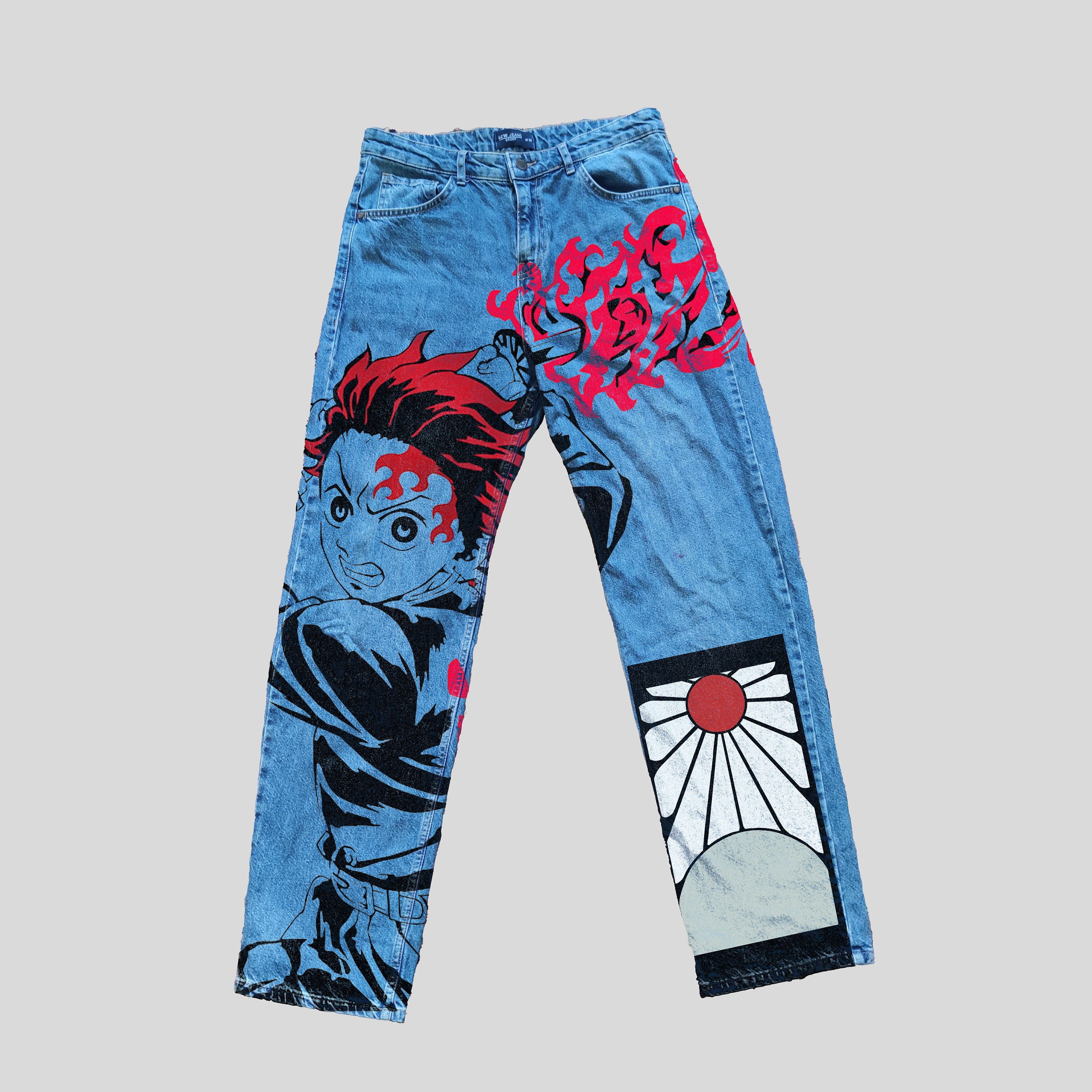 Anime Jeans Handmade Custom Jeans Manga Handpainted Denim Anime Jeans Handmade Custom Jeans Manga Handpainted Denim