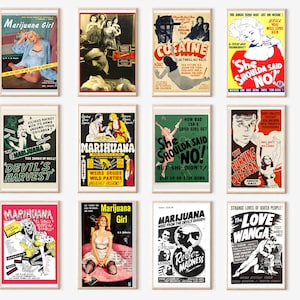 Pacchetto di poster retrò antidroga sulla marijuana, poster vintage sulla cannabis, stampa da parete, idea regalo per fumatori di cannabis, download digitale