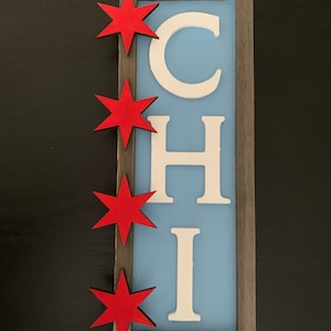 Chicago Flag CHI vertical wood sign
