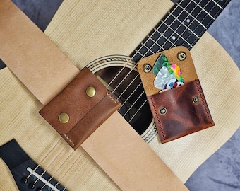 The Pick Pouch V1 - handmade leather guitar pick holder, musician gift, fathers day, graduation gift, leather guitar case, guitar strap case