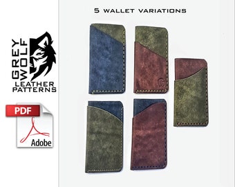 Leather Minimalist Wallet Pattern includes 5 wallets - PDF - Leather Pattern - Leather DIY - Leather Template - Leather PDF - Wallet