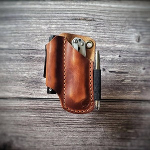 Handmade Leather Knife pocket organizer, leather pocket caddy, knife slip, grooms gift, Knife Sheath, Flashlight, knipex sheath