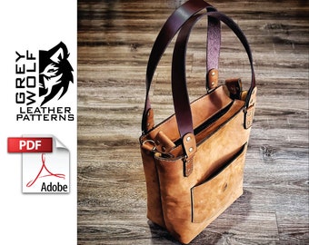 Leather Zipper Tote Pattern - Pdf Download - Leather Pattern - Leather Template - Purse - tote - cross body bag - leather bag pattern