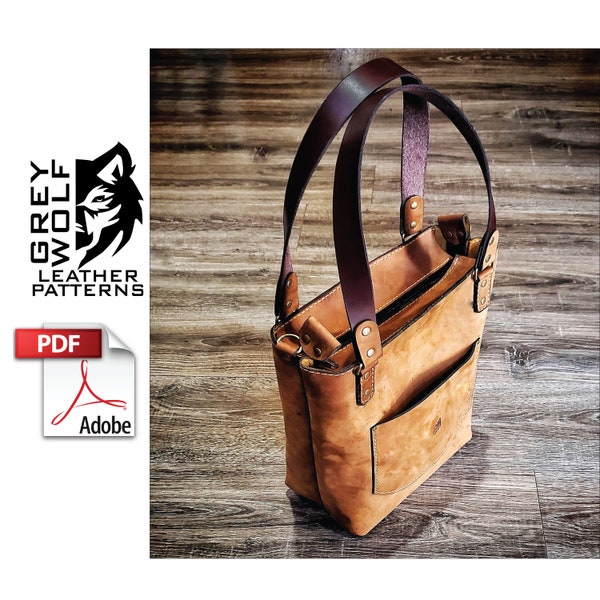 Leather Zipper Tote Pattern - Pdf Download - Leather Pattern - Leather Template - Purse - tote - cross body bag - leather bag pattern