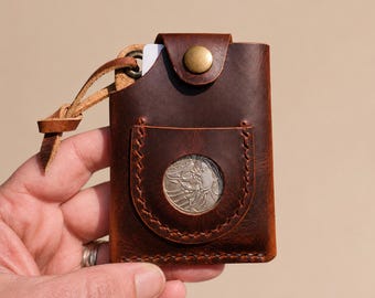 AirTag Wallet, Full Grain Leather Front Pocket Card Holder, Minimalist Vertical Wallet