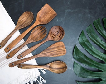 Best-selling Teak 6-Piece Wooden Kitchen Utensil Set, Wooden Spoons, Teakwood, Wooden Utensils