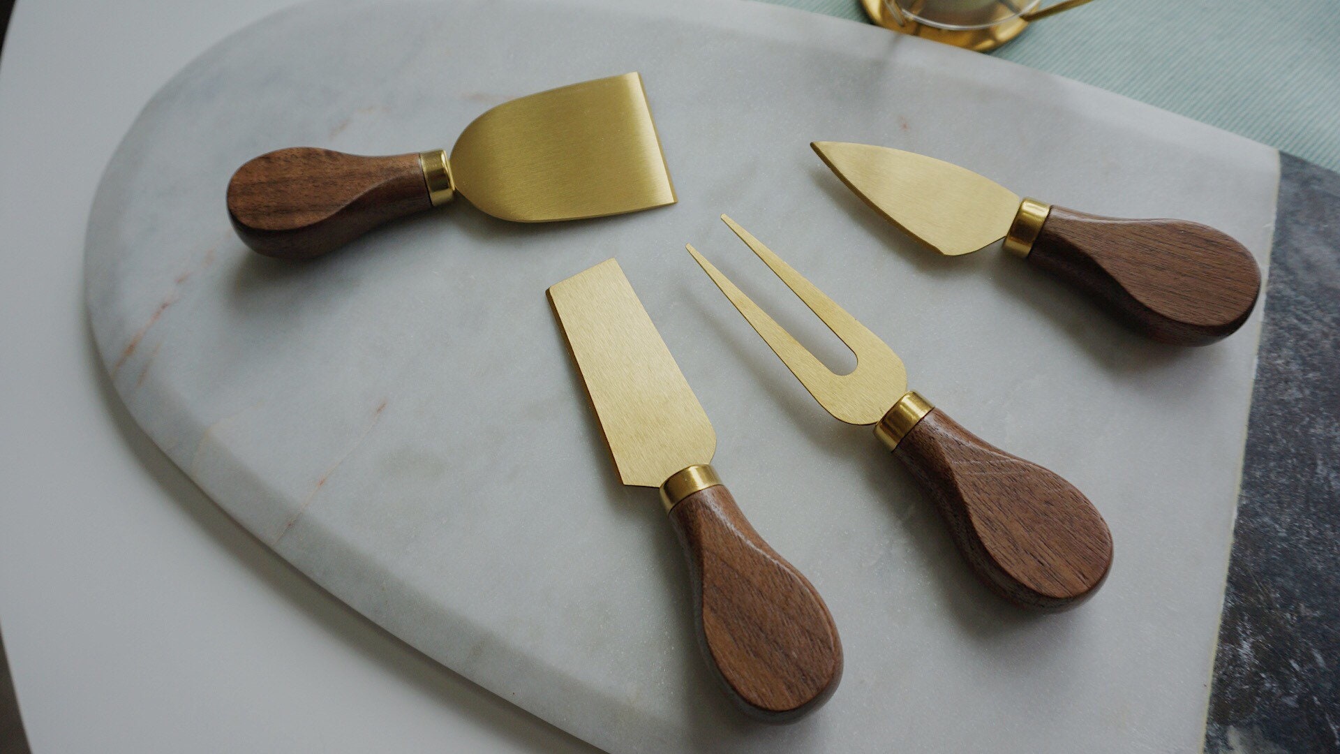 Set of 4 Goldplated Cheese Knives With Walnut Handle and Etsy