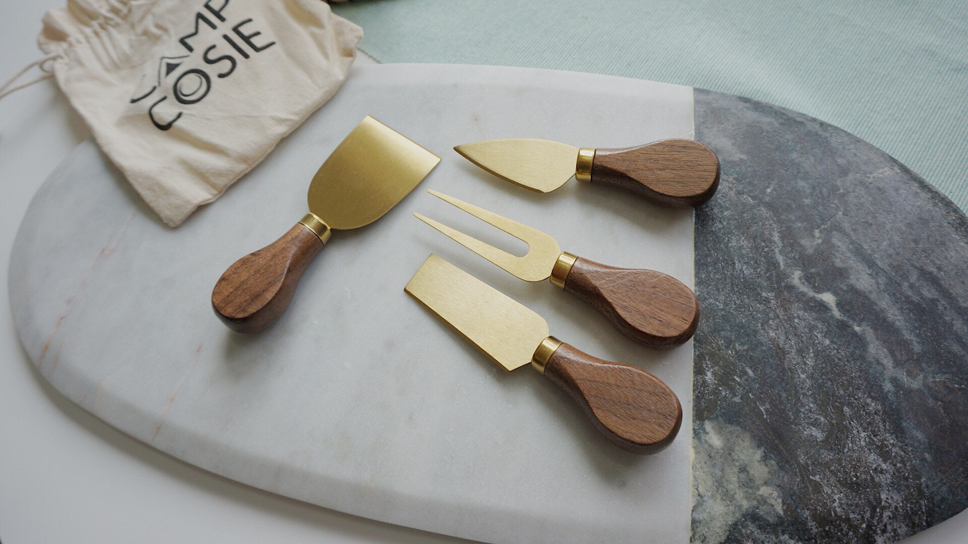 Set of 4 Goldplated Cheese Knives With Walnut Handle and Etsy