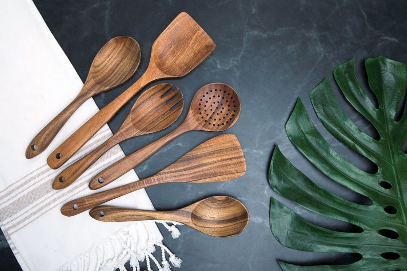 Best-selling Teak 6-Piece Wooden Kitchen Utensil Set, Wooden Spoons, Teakwood, Wooden Utensils