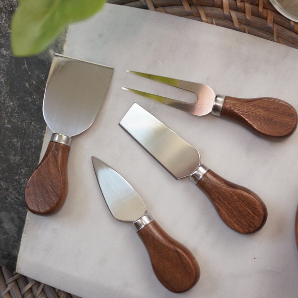 Set of 4 Walnut Charcuterie Cheese Knives/ Cutting Knives/ Spreaders/ Cheese Knife Set; Dark Walnut Wooden Handles